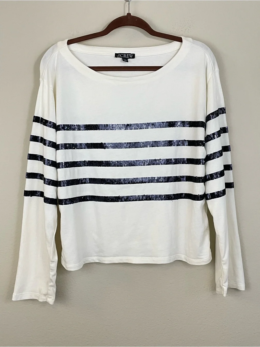 J. Crew Mariner Sequence Striped Jersey Cropped Long Sleeve T Shirt Size M